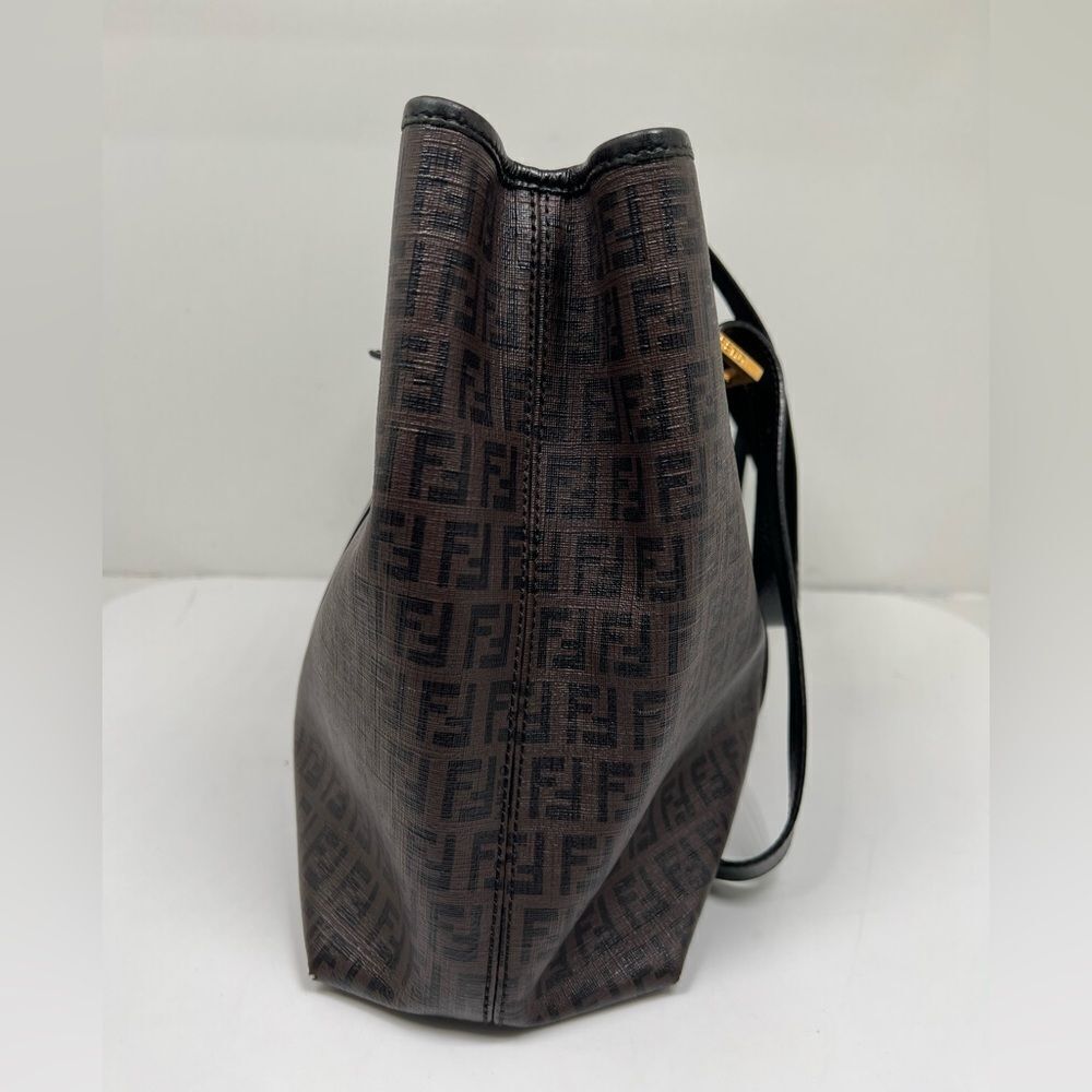 Auth FENDI Zucchino Tote Shoulder Bag Brown Black PVC Leather - Picture 2 of 15